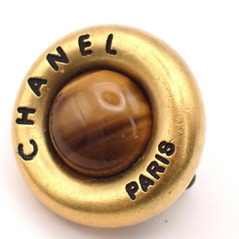 CHANEL Logo Color Stone Round Button Earrings 95P Clip-On GHW Vintage 31KP351 - Picture 9 of 15